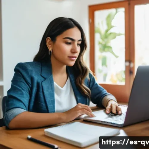 Home 28 온라인 토론에서의 독창적인 아이디어 제시법 - A professional young Hispanic woman confidently participating in an online debate from a cozy, moder...