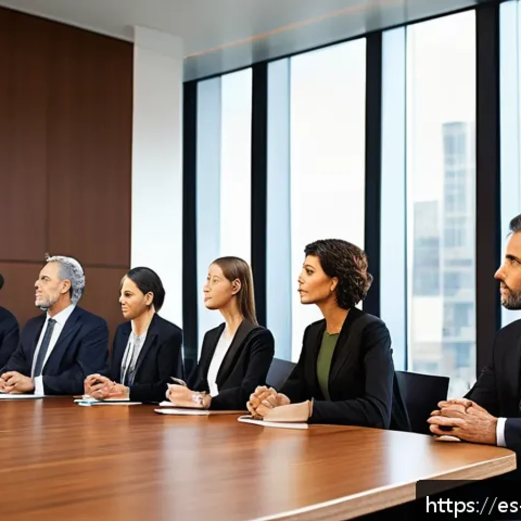 청중 분석을 통한 토론 전략 수립 - A professional business conference scene in a modern Spanish corporate setting, featuring a diverse ...