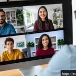 Home 20 온라인 토론에서의 경청 기술 - A diverse group of Spanish-speaking young adults engaged in a respectful online video conference, vi...